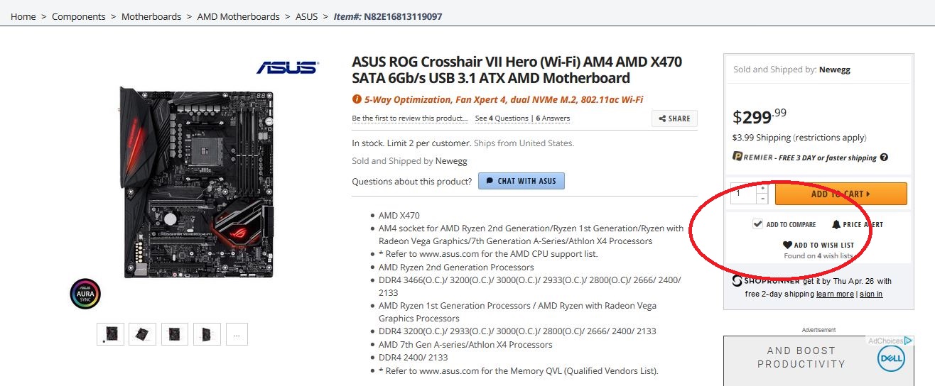 Comparing motherboards on Newegg.com is easy