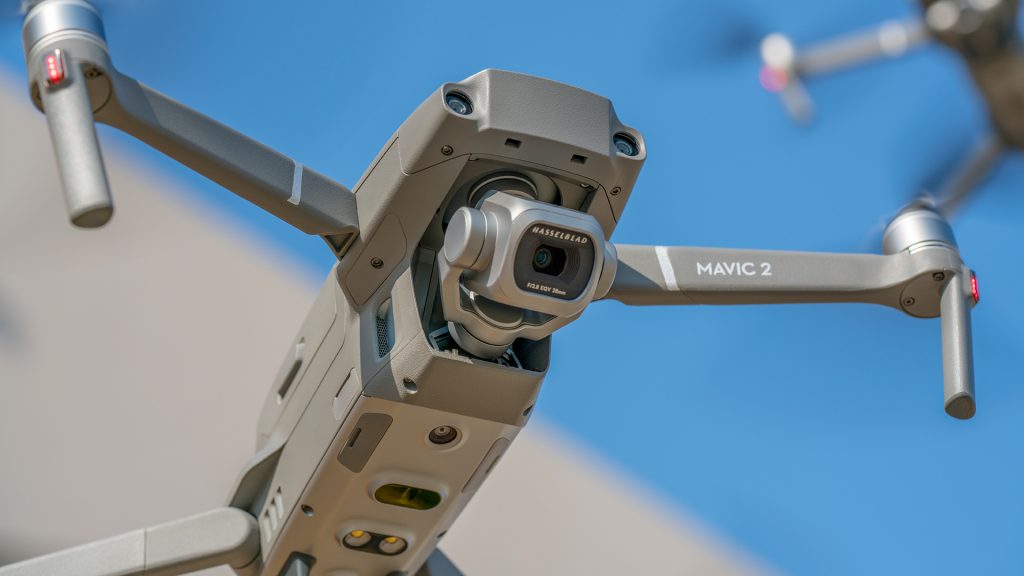 The new DJI Mavic 2 Pro drone hovers with the Hasselblad camera, released 8/23/2018.