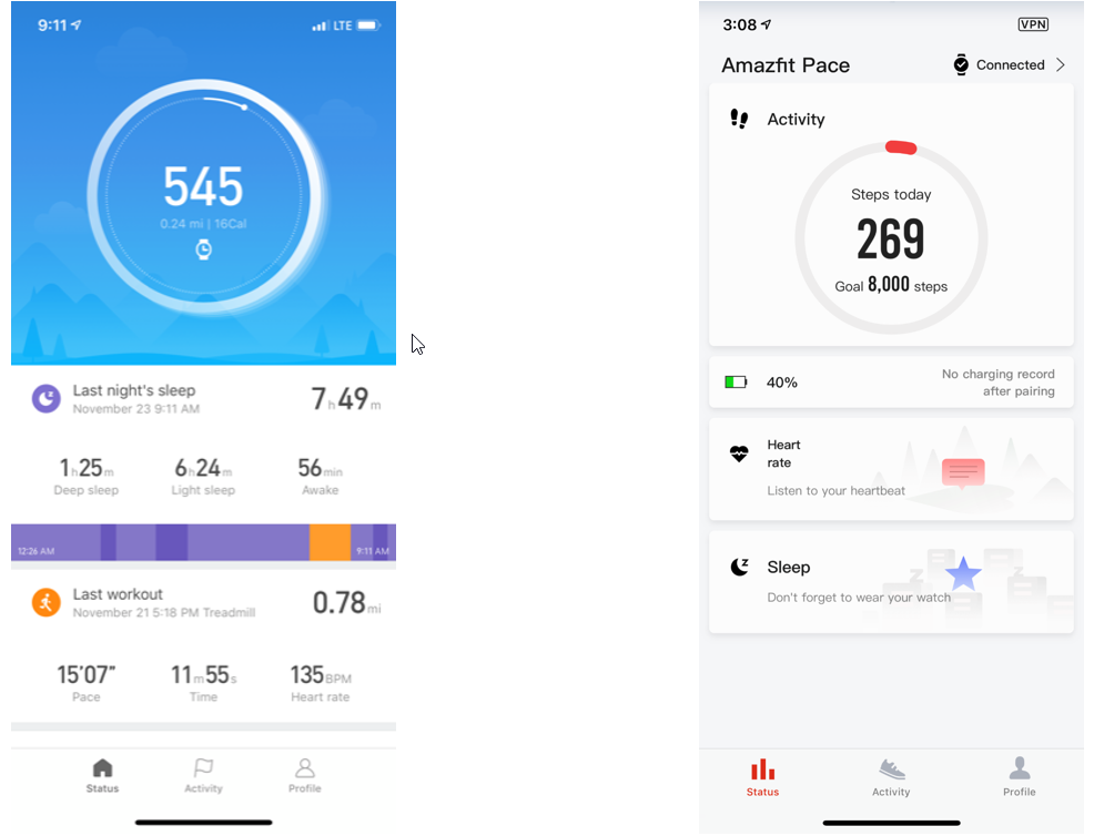 The Amazfit smartwatches use one of two apps to operate, which have functions like heart rate monitoring, sleep quality measurement and more.