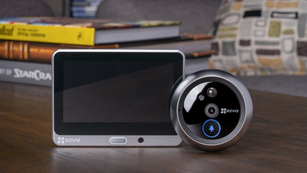 Smart peepholes like the EZVIZ DP1 allow users to view live video feeds of visitors from the peephole video camera, as well as via mobile app. 