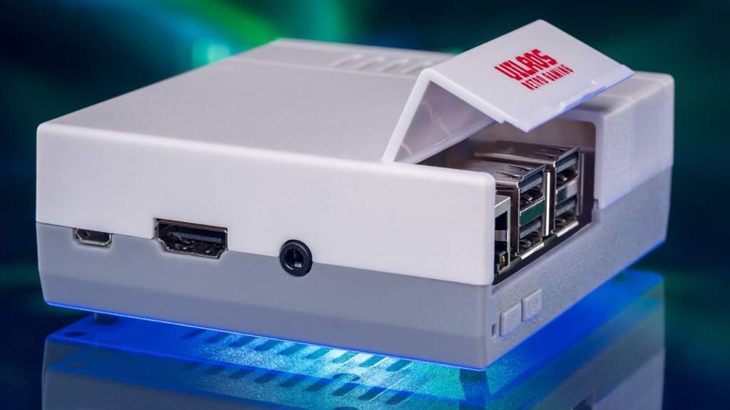 Vilros' retro gaming kit case includes a cartridge slot that opens to reveal the HDMI and Ethernet ports.