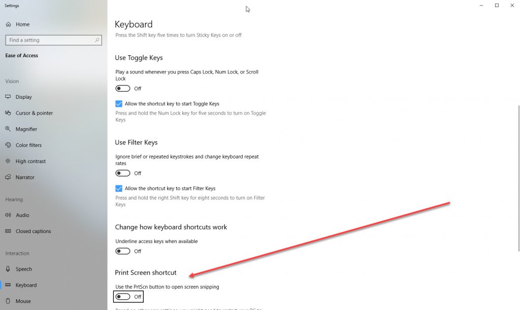 Configure Windows 10 Snip and Sketch Tool PrtScn Button