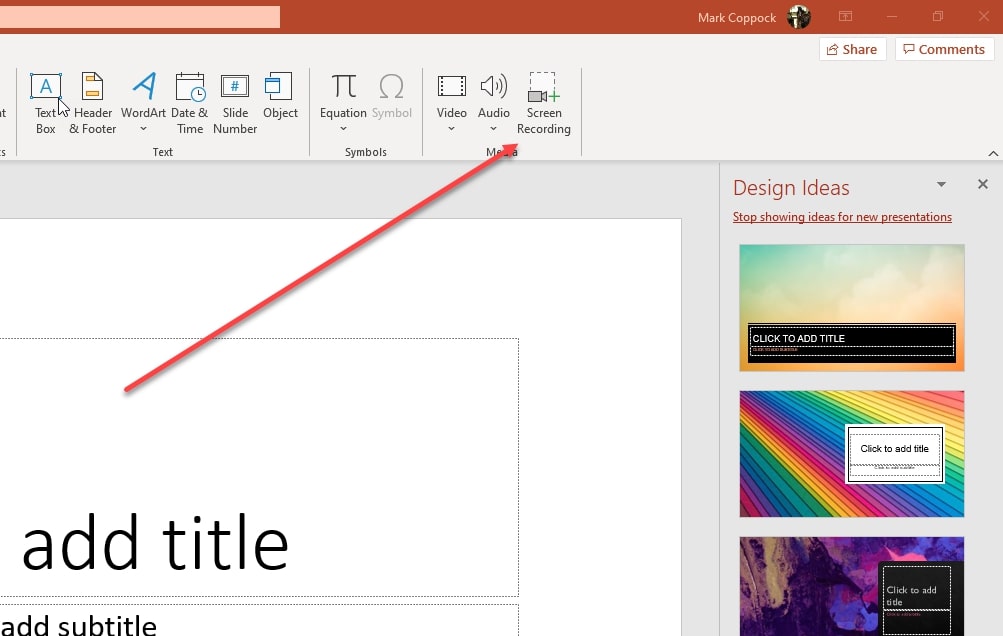 PowerPoint Screen Recording Button