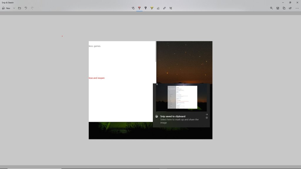 Snip and Sketch Interface take a screenshot