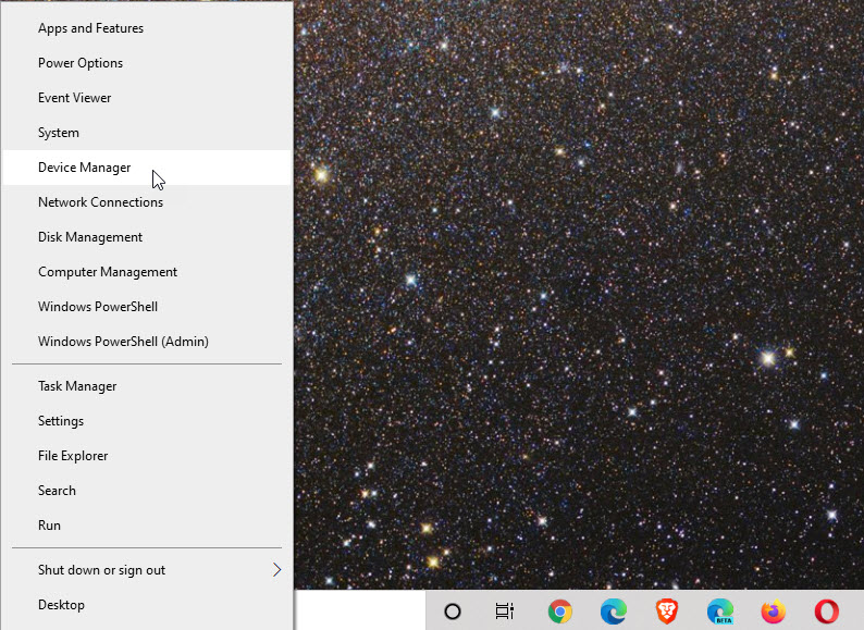 Right-click Device Manager popup