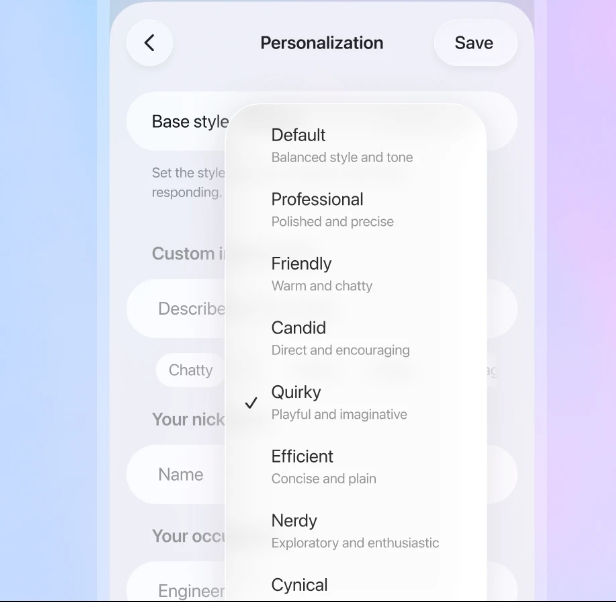ChatGPT personality settings -ChatGPT updates 2025