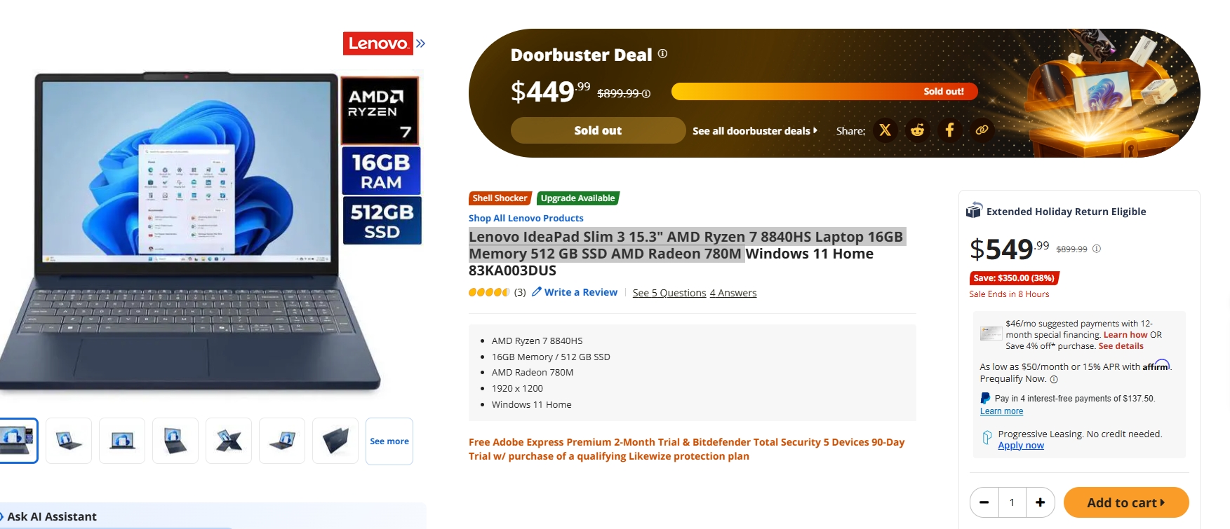 Gaming PC Finder Page Lenovo IdeaPad Slim 3 - Black Friday