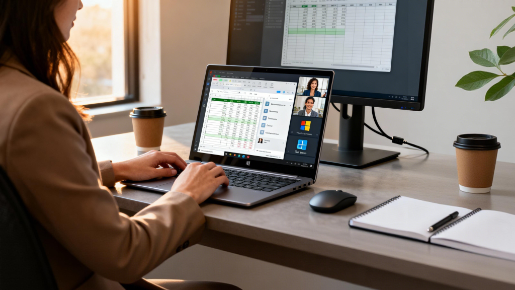 Professional Using Windows Laptop in Office