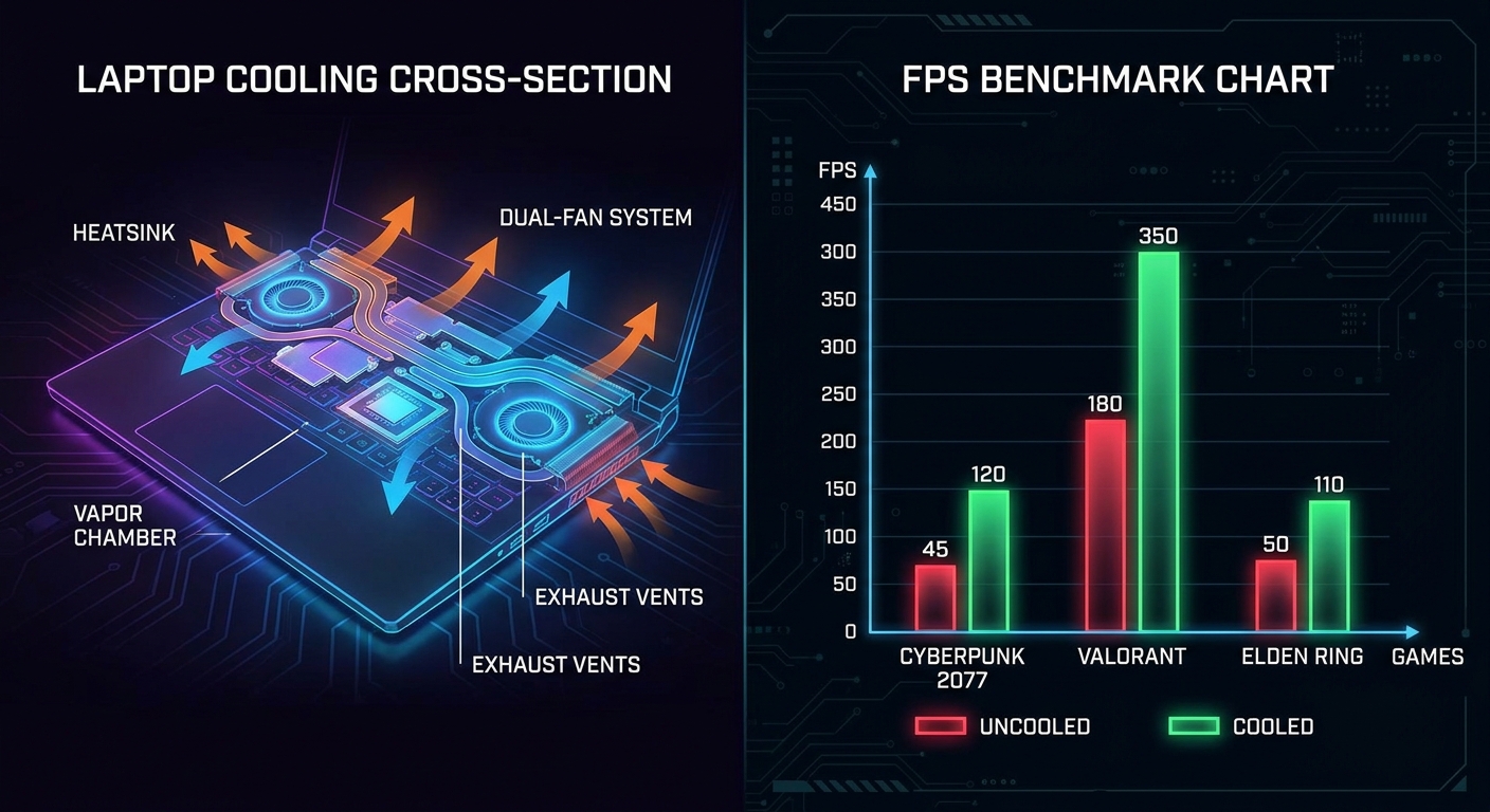 Gaming laptop performance and cooling comparison chart