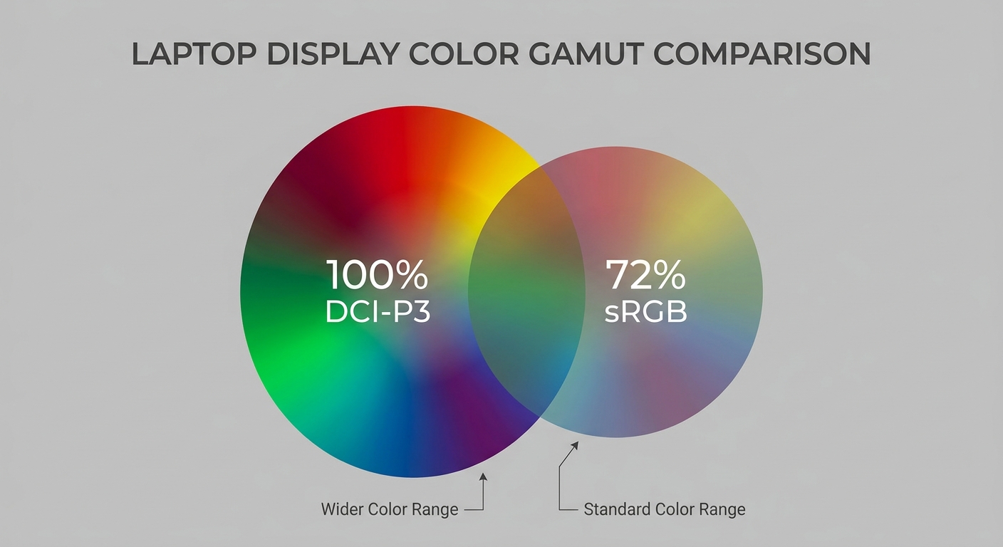 Laptop display color gamut comparison for video editing accuracy