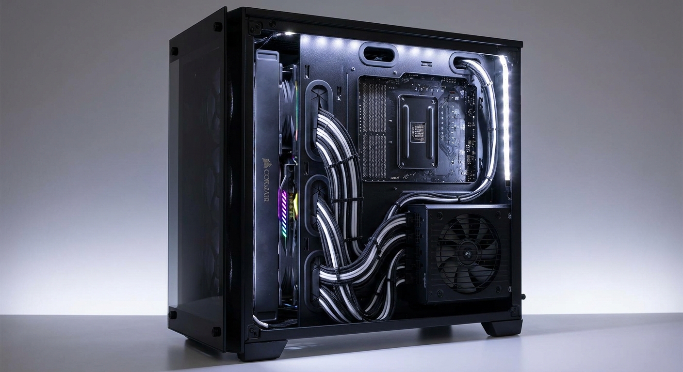 Modular PSU installed in gaming PC with clean cable management