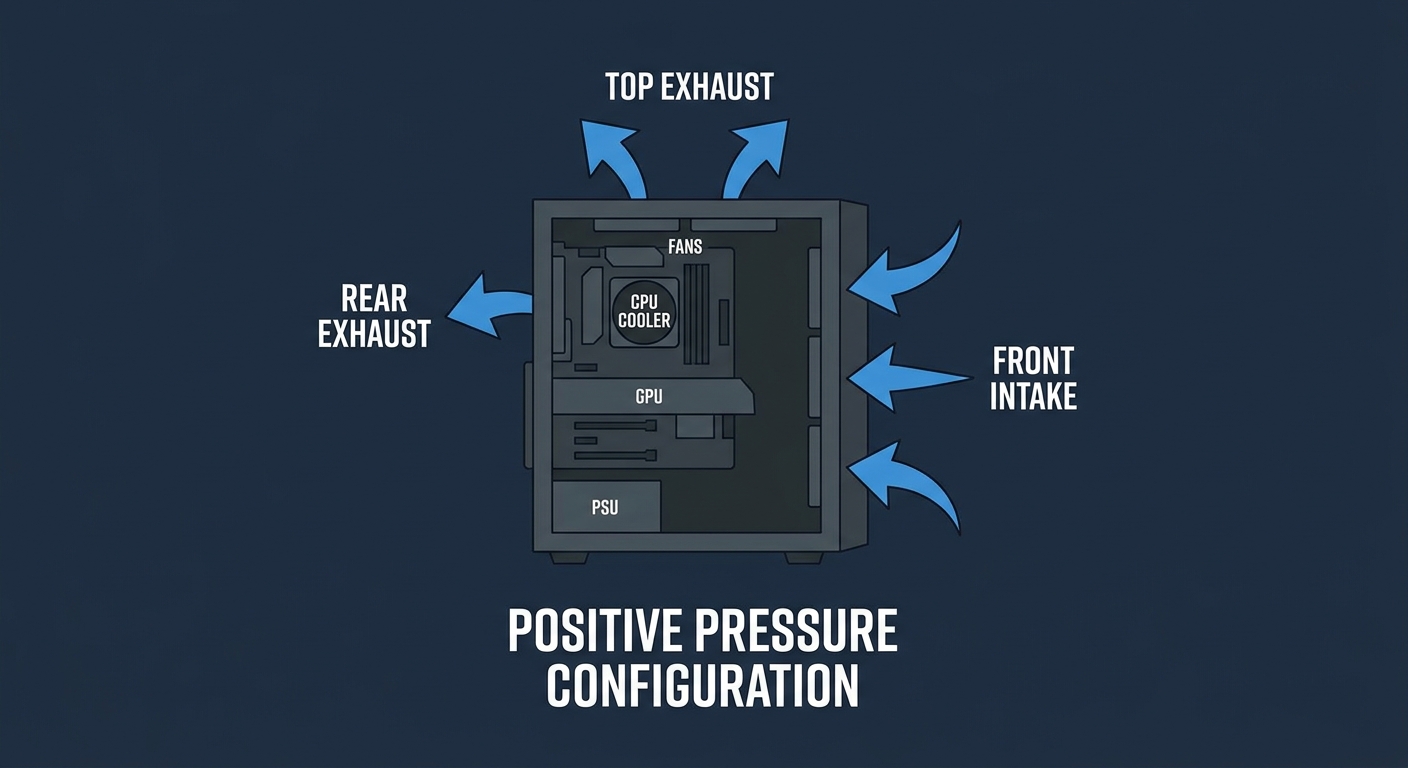 PC case airflow diagram showing optimal fan configuration