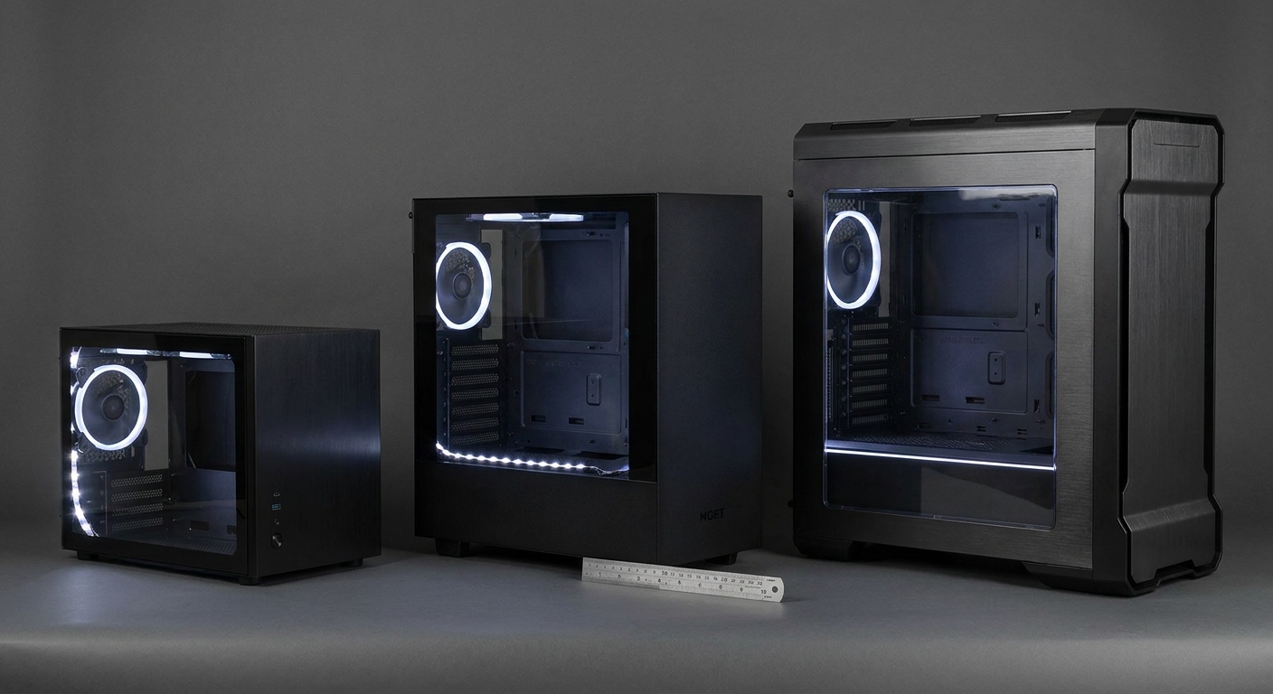 PC case size comparison ITX vs mid-tower vs full-tower