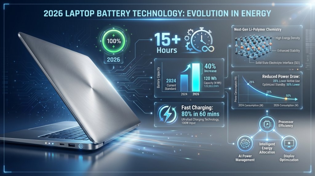Laptop Battery Technology Visualization and Power Metrics
