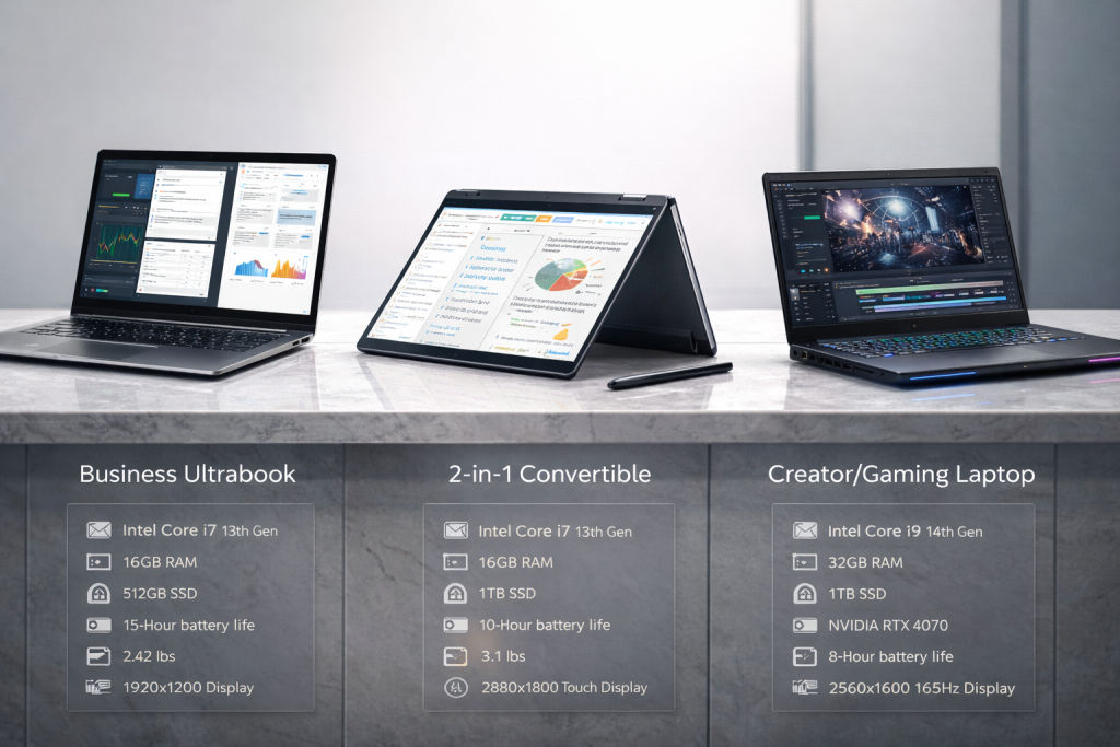 Product Comparison Display - Premium Laptop Selection Showcase