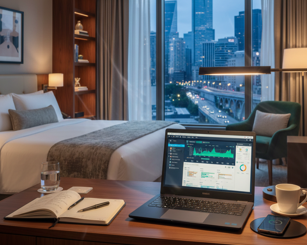 Hotel Room Productivity Haven - Business Laptop in Elegant Accommodation