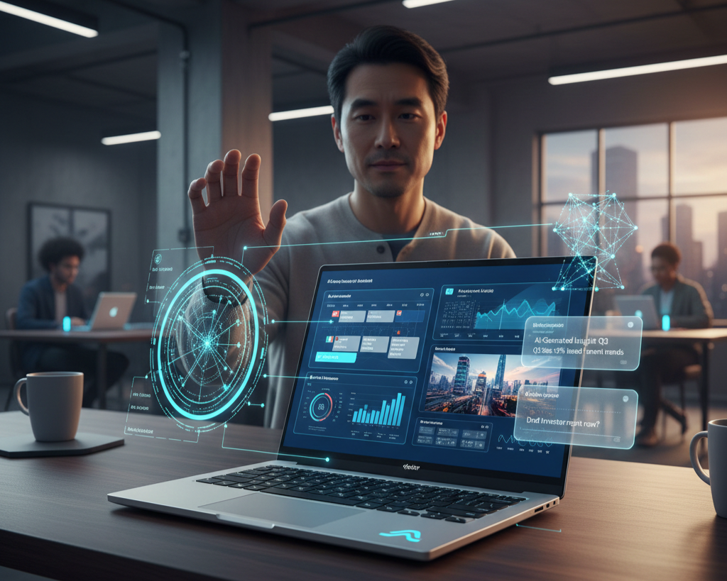 Copilot+ PC AI Features - Futuristic Interaction and Intelligence Visualization