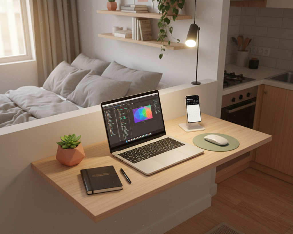 Small Apartment Workspace - Compact Setup in Minimal Living Space