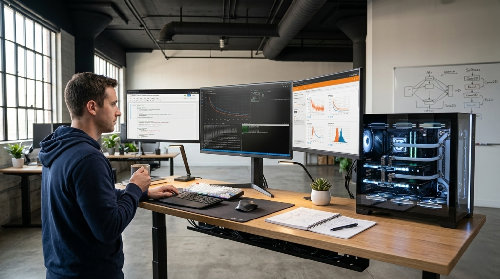 AI Researcher Working Environment Scene