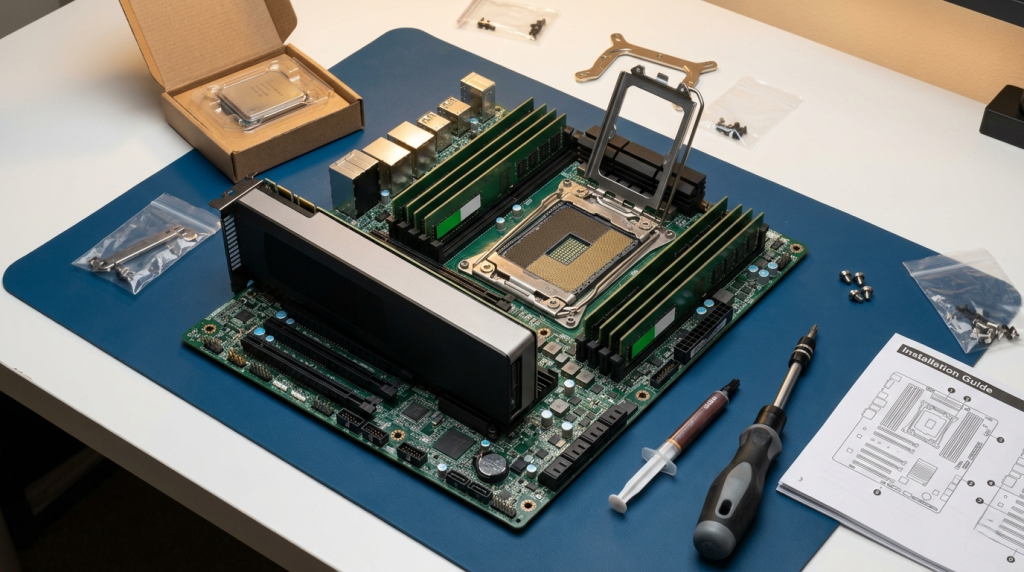 Building workstation motherboard with memory