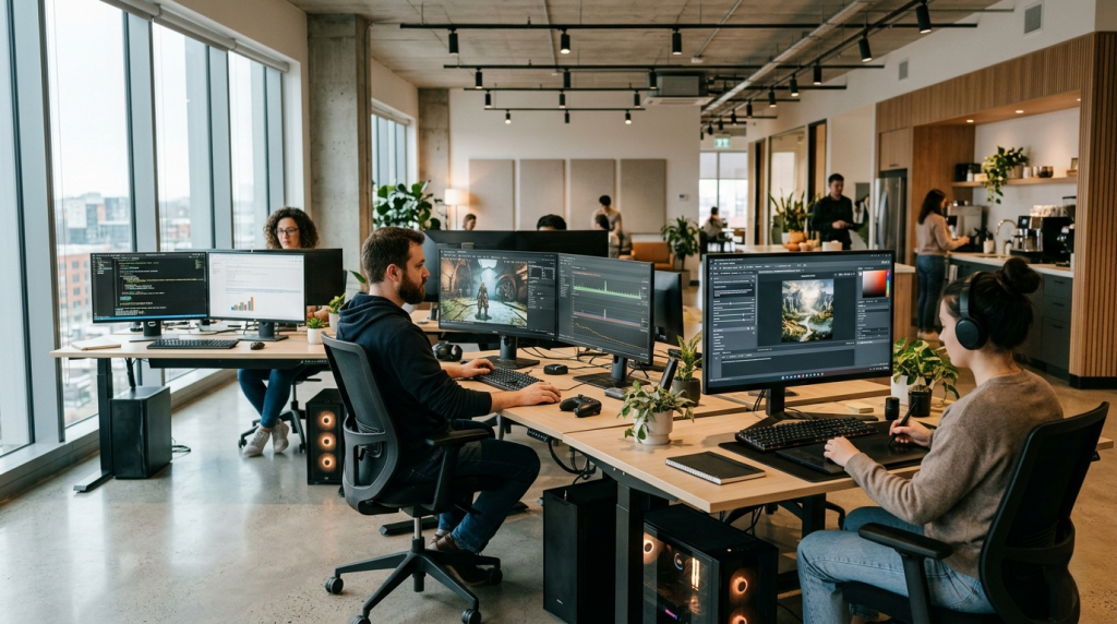 Multi‑role GPU studio workspace