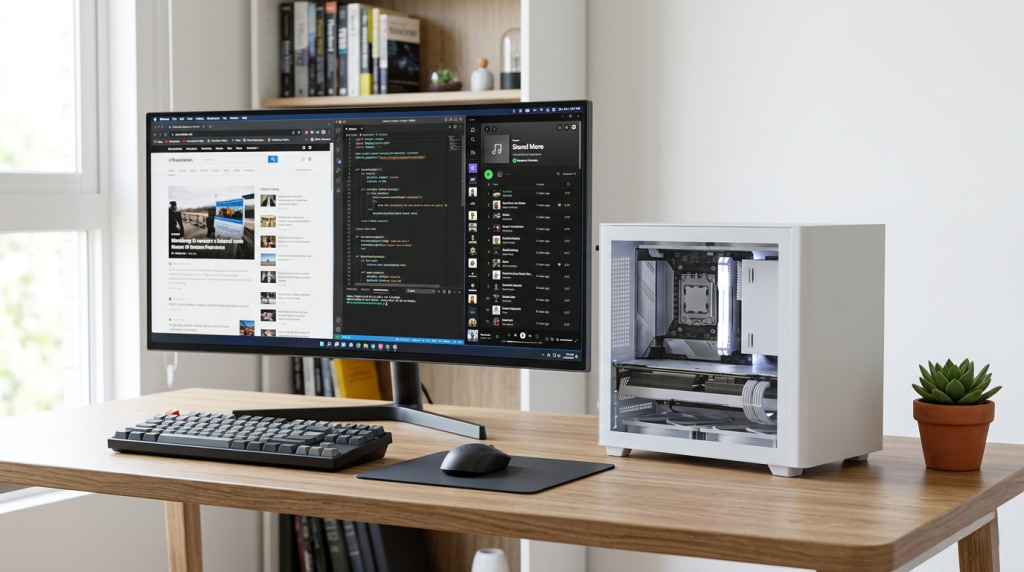 Modern home office ITX setup.
