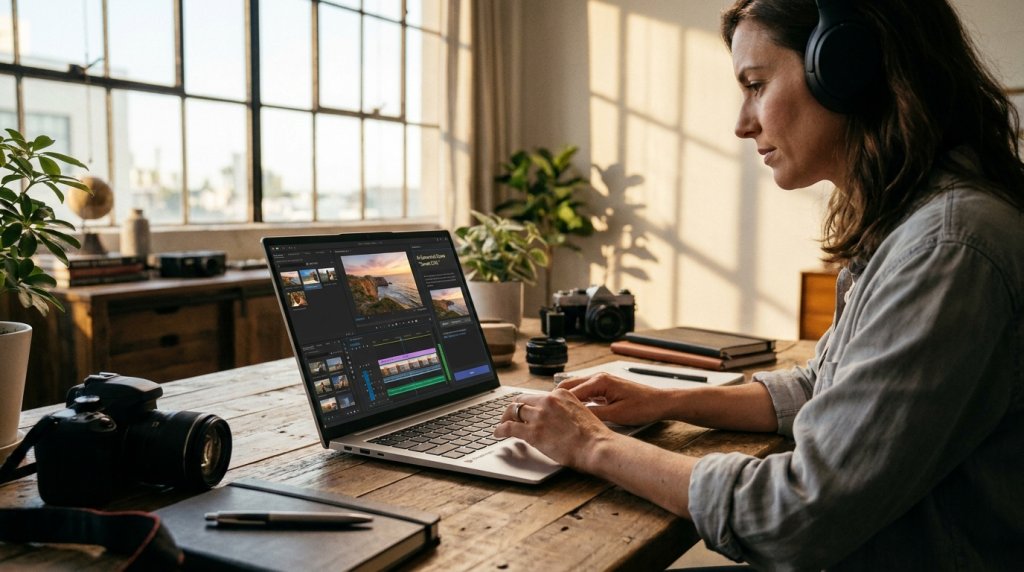 Lifestyle: Professional Using AI Laptop