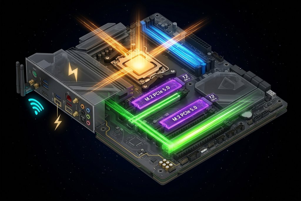 Motherboard data flow illustration.