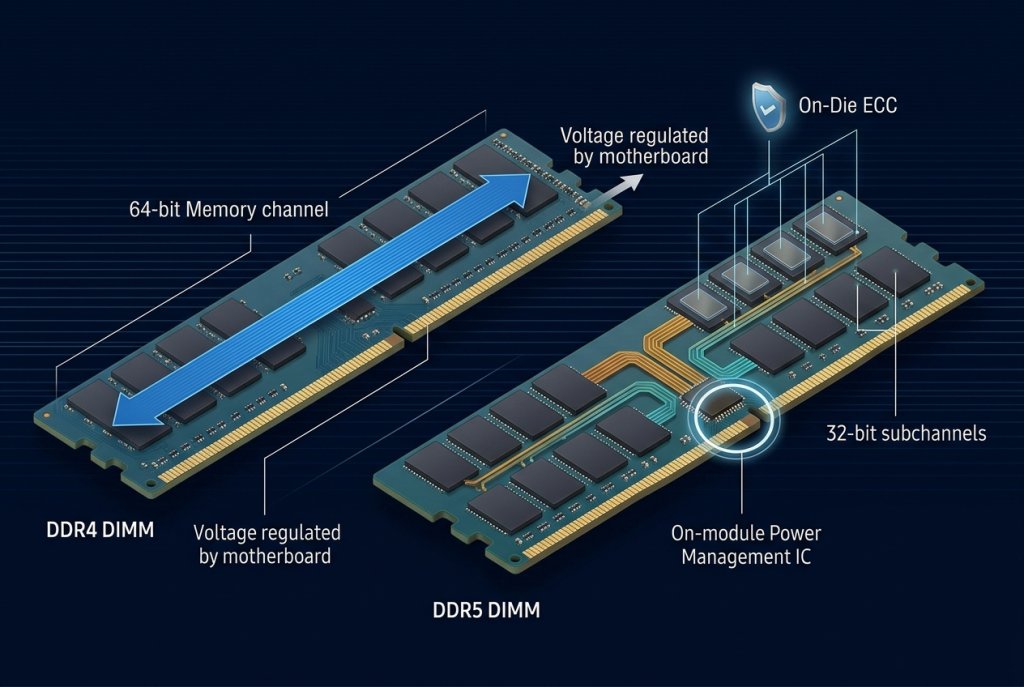 DDR4 vs DDR5 DIMM architecture