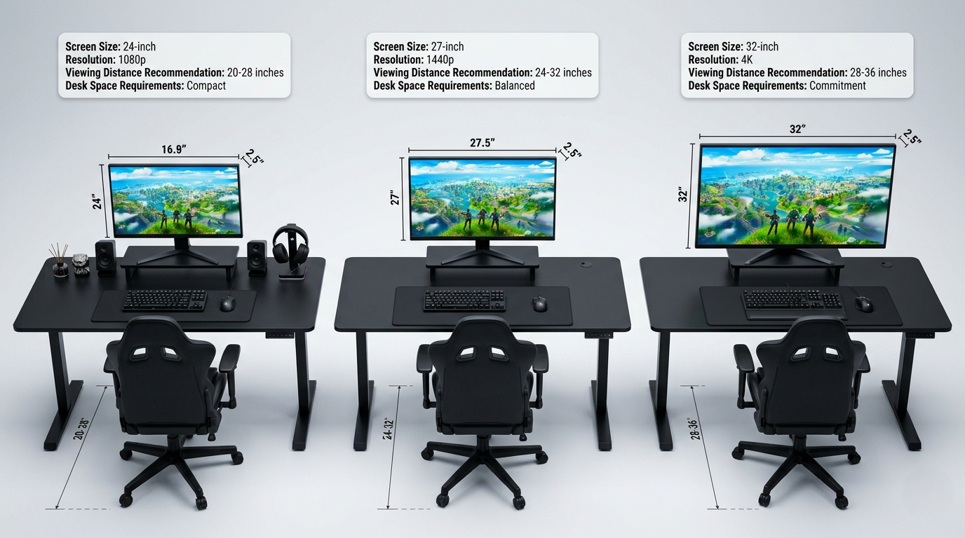 Gaming Monitor Size Guide 2026: Choosing Between 24, 27, and 32 Inches