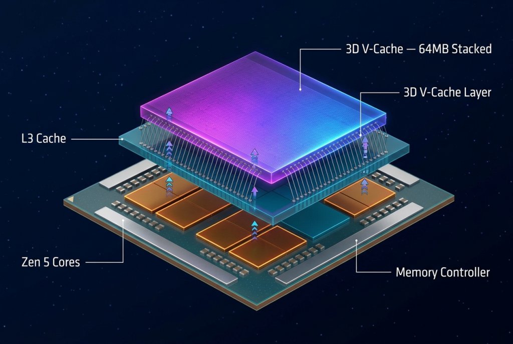AMD 3D V-Cache die cross-section.