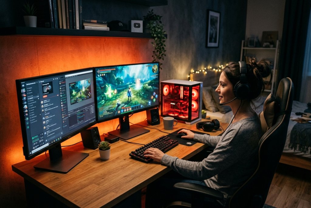 Lifestyle gaming session in bedroom.