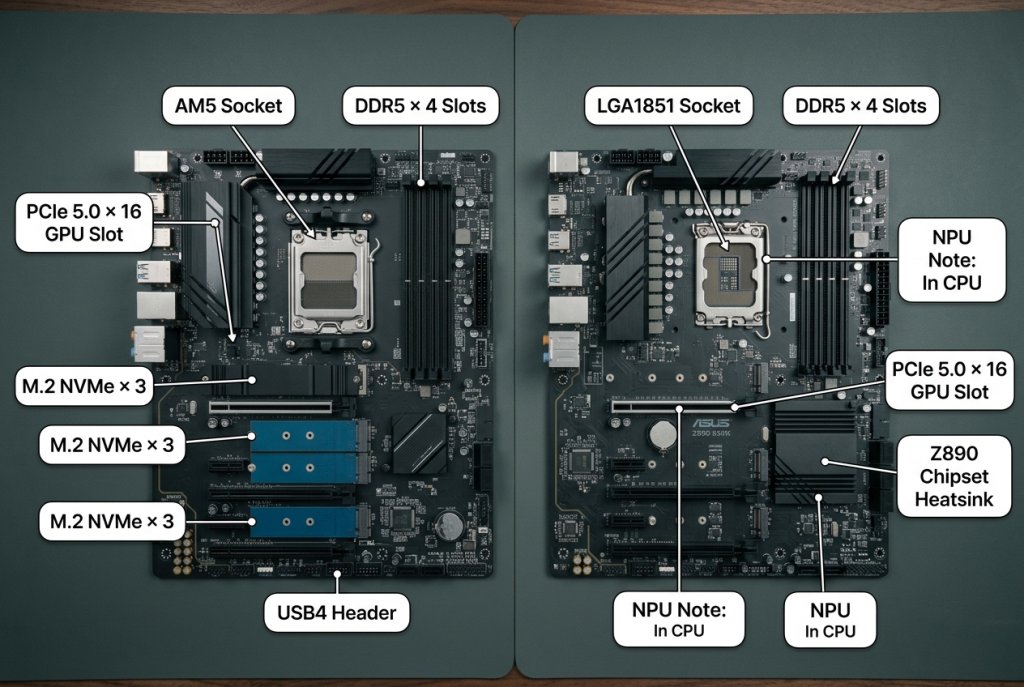 AM5 and LGA1851 motherboard comparison