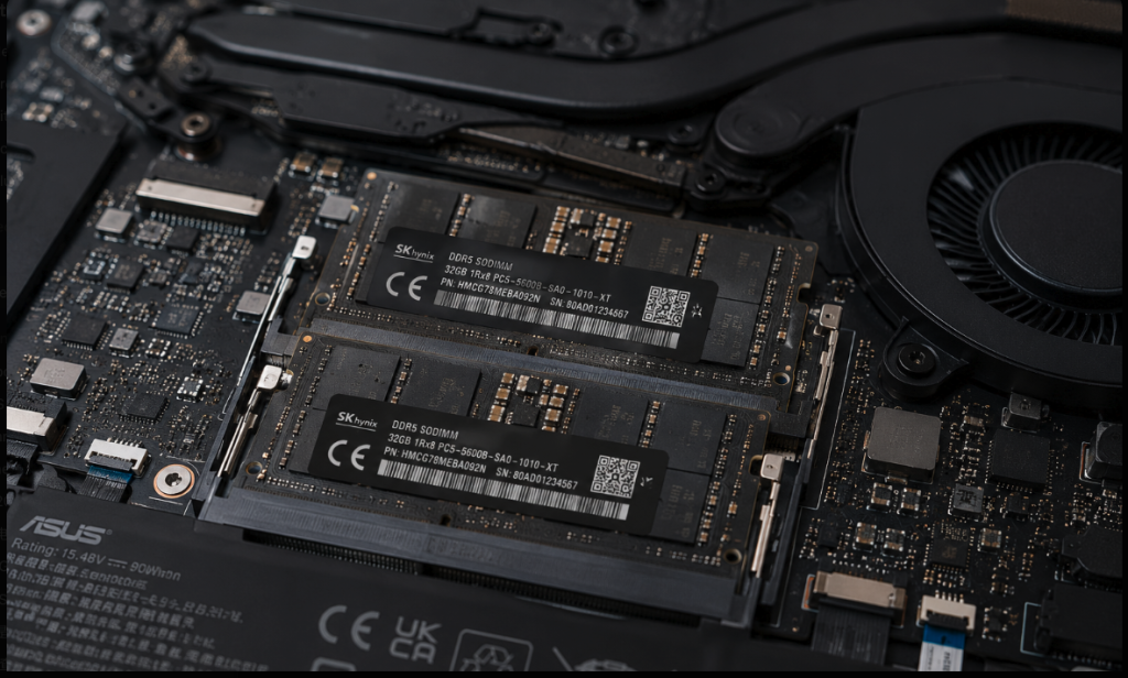 Close-up of laptop internals showing memory modules
