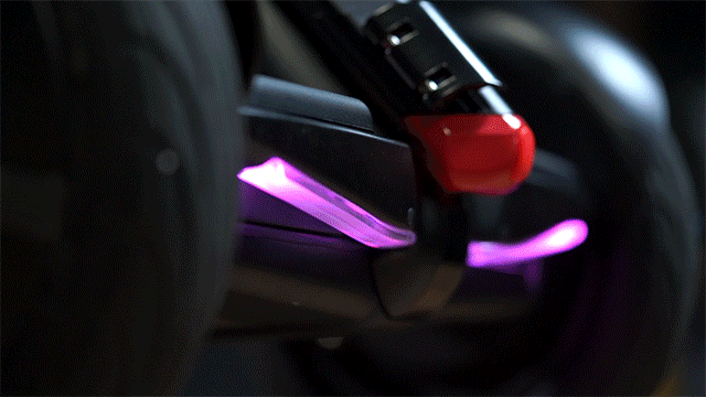 RGB lights on the rear of the miniPRO can be customized in the app to respond to speed, direction, or other input variations.