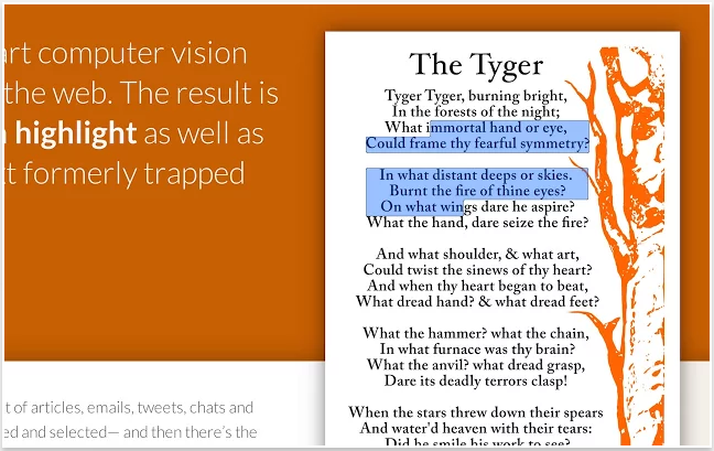 Adding Project Naptha to Chrome enables direct highlighting of text in images.