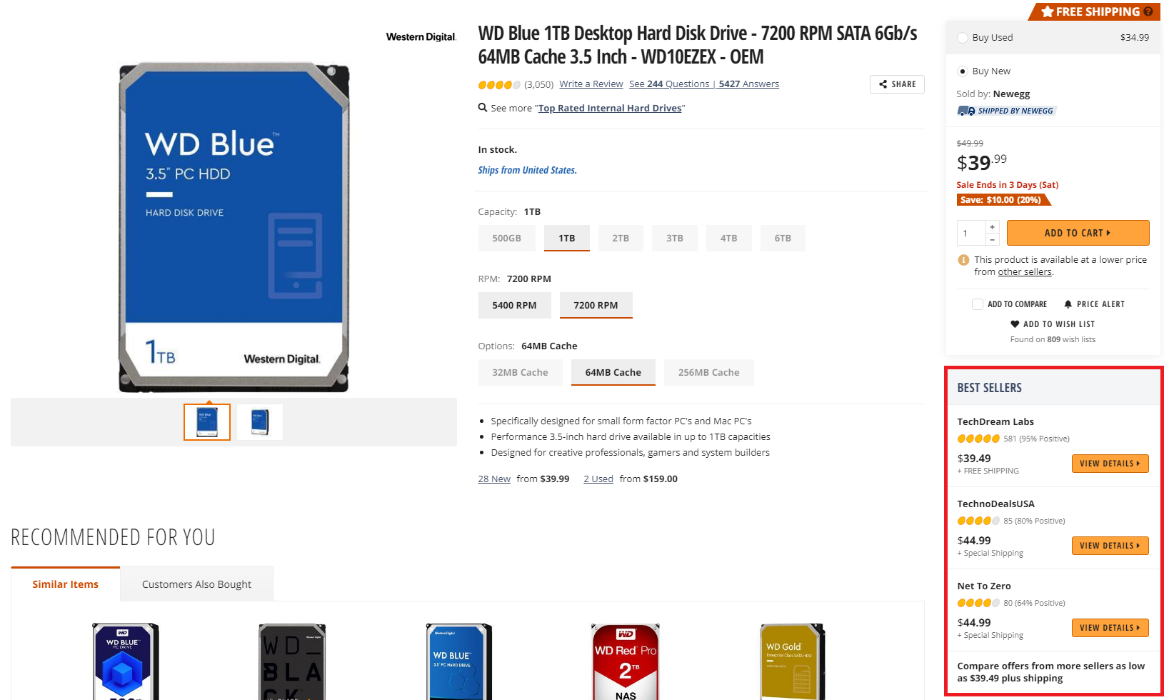 Best Sellers Carousel on Newegg