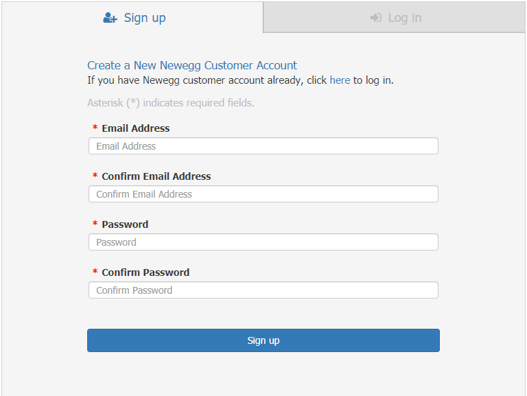 The first step in the registration process on Newegg Marketplace.